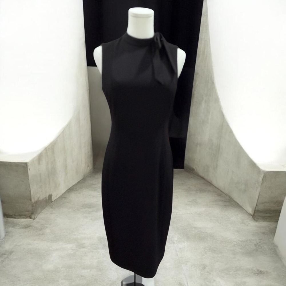 Calvin Klein Black Sheath Midi Dress LBD Office Career Old Money Elegant Size 6 - Picture 1 of 9